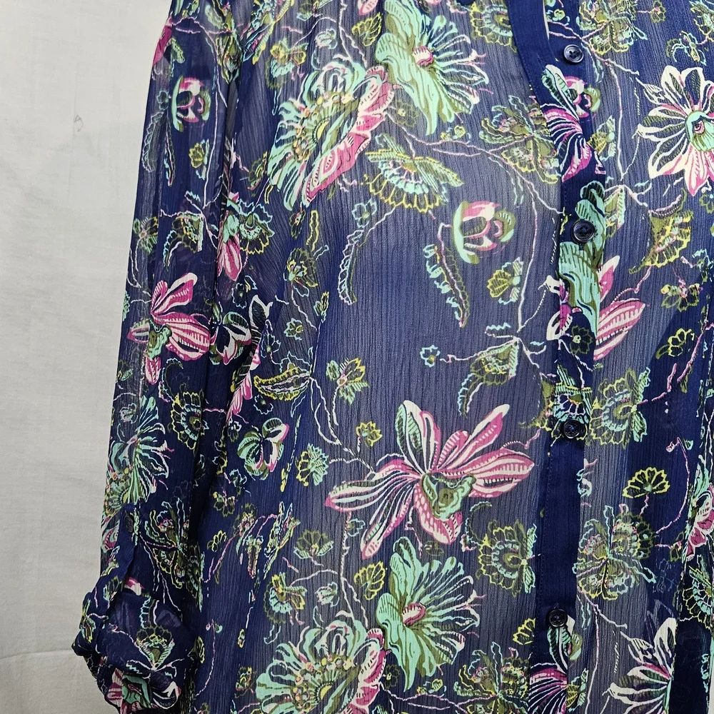 C Wonder By Christian Siriano Sheer Blue Floral Maxi Dress Sz 14 Coquette Fairy - Picture 4 of 8